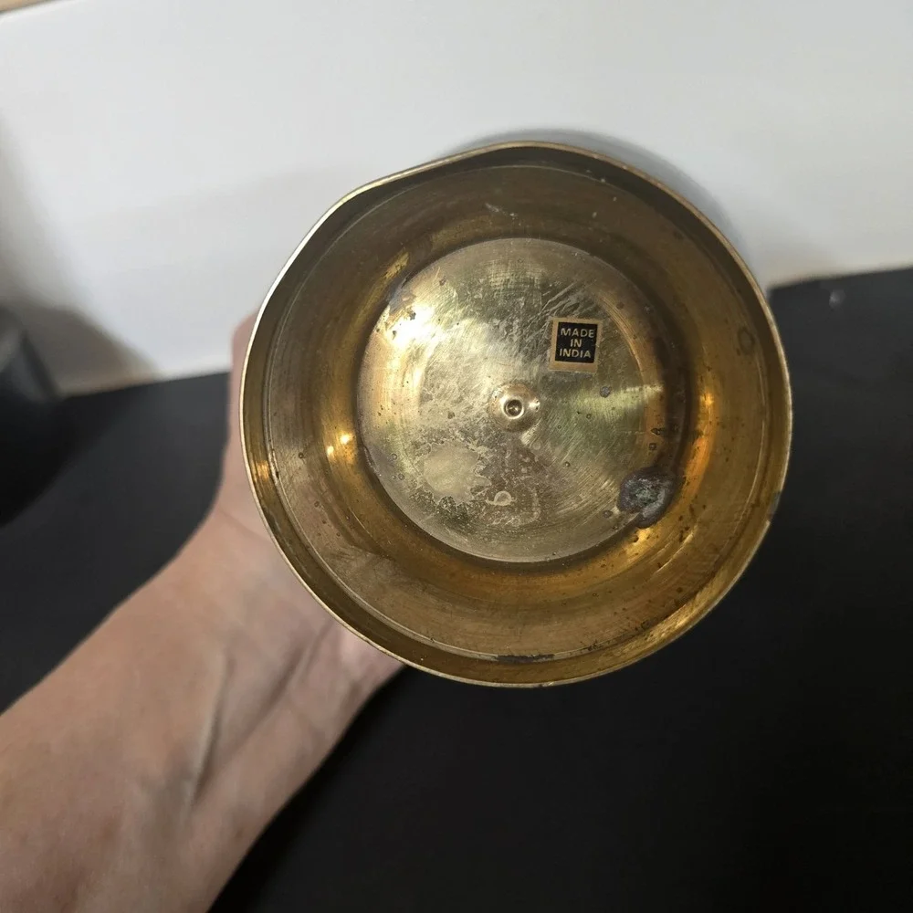 Vintage Solid Brass Urn Vase Made in India Decorative Metal‎ Bud Vase Patina